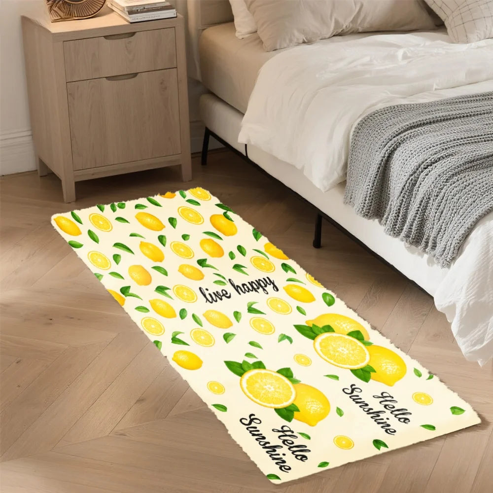 3 Piece Home Decor Mat Set With Lemon Leaf Print Design