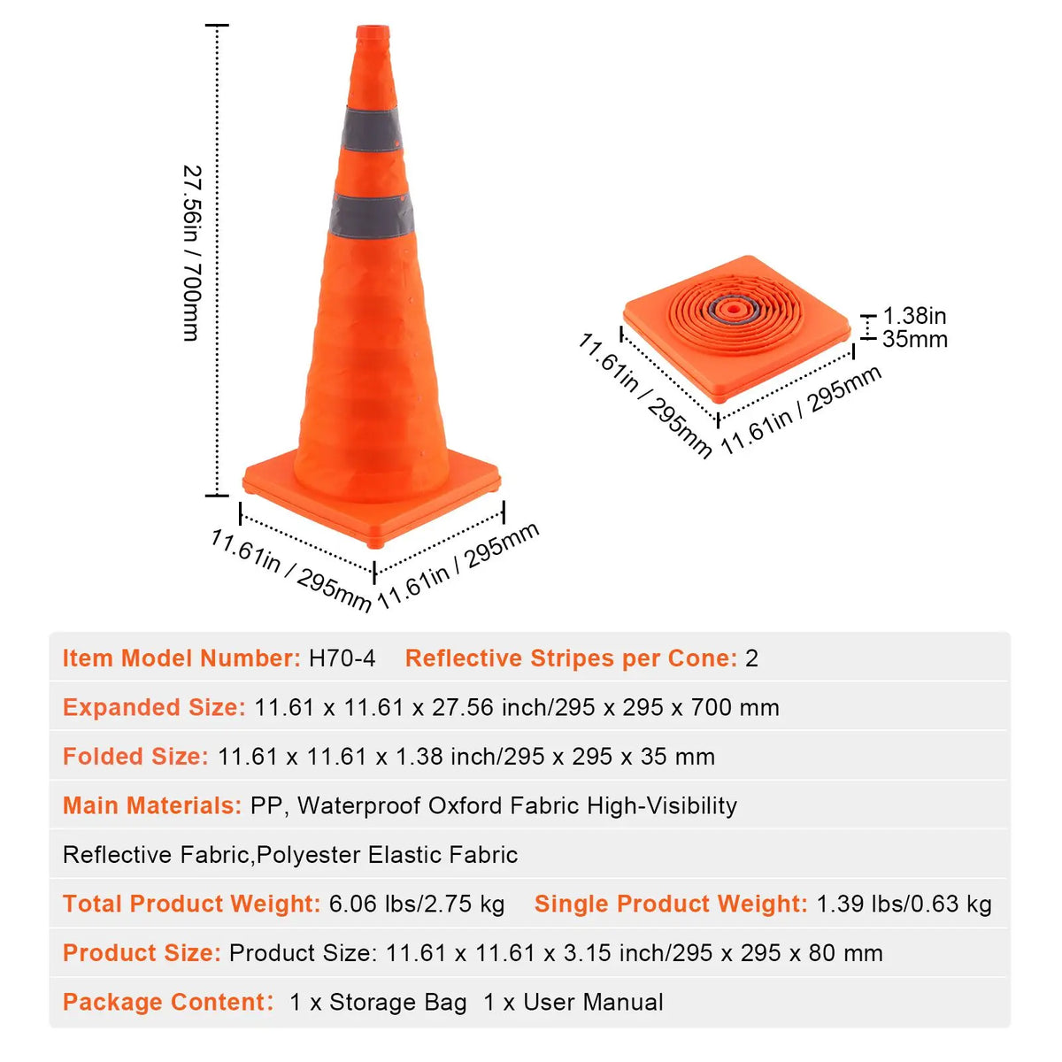 Collapsible Traffic Cones With Reflective Collars And Storage Bag