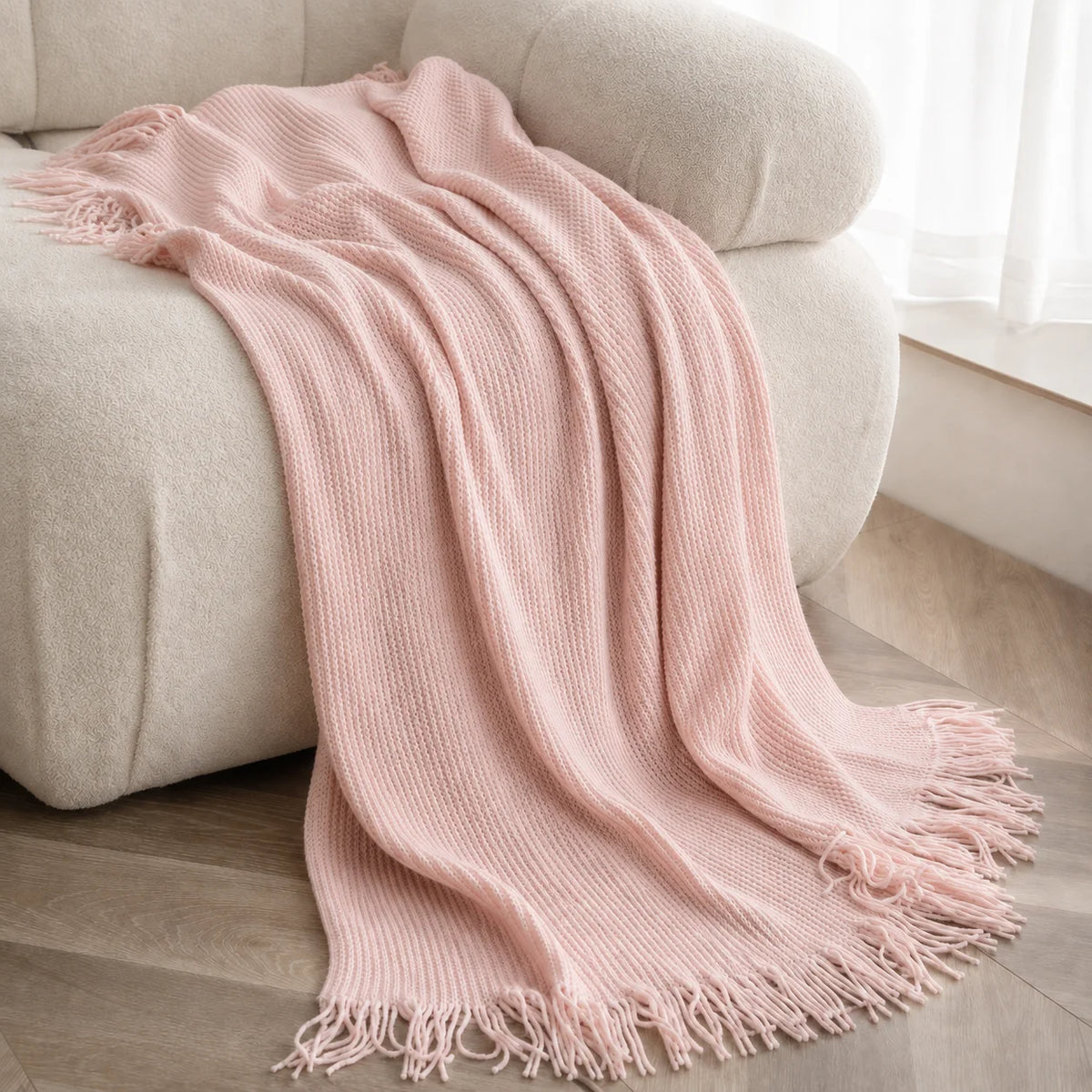 Cable Knit Throw Blanket With Tassel Fringe 100 Percent Acrylic