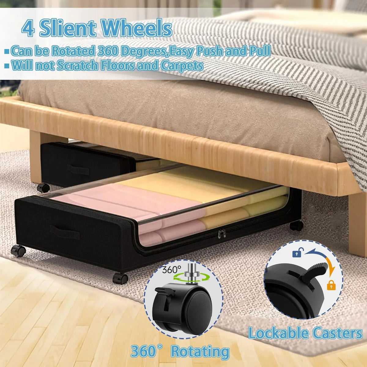 Under Bed Storage Containers Featuring Wheels And Clear Lids