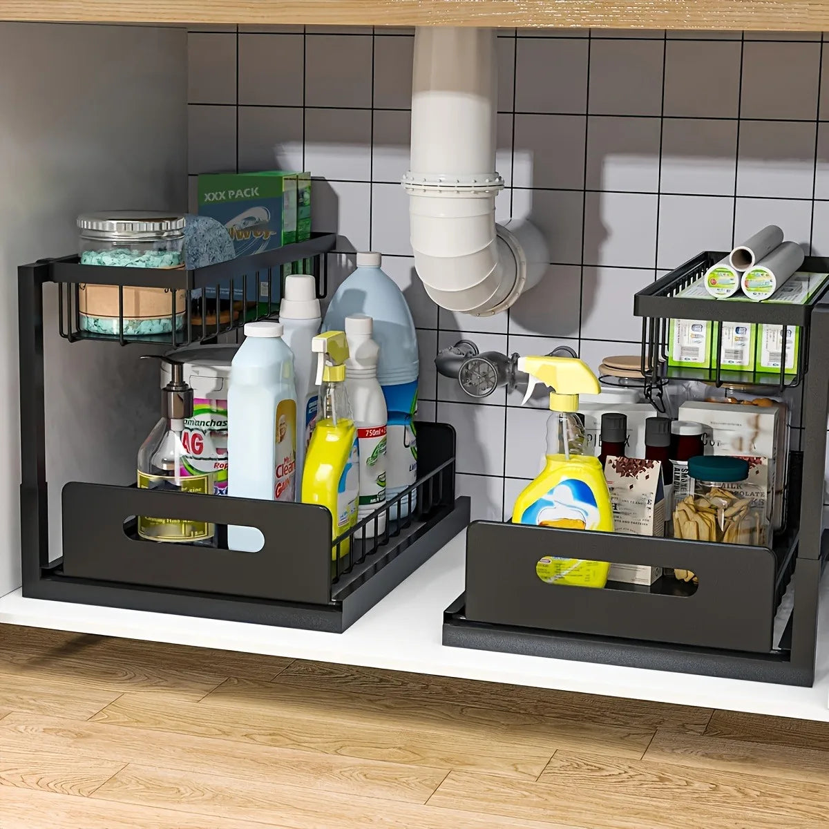 Stainless Steel Sliding Pull Out Cabinet Kitchen Storage Rack