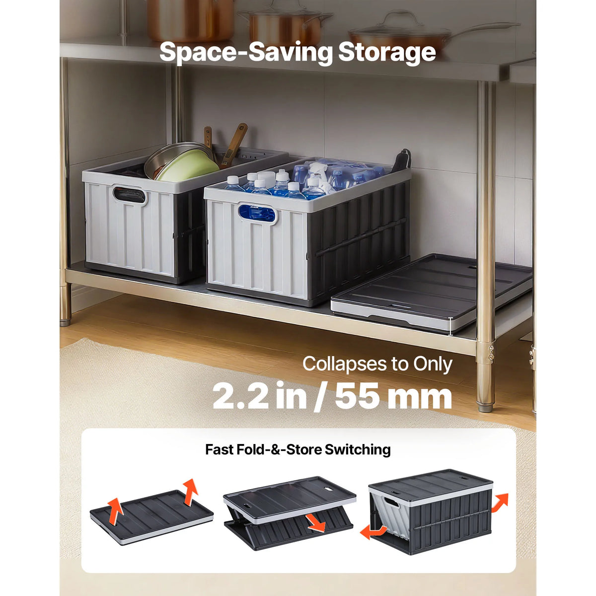 SucceBuy Plastic Collapsible Storage Bins With Lid For Home