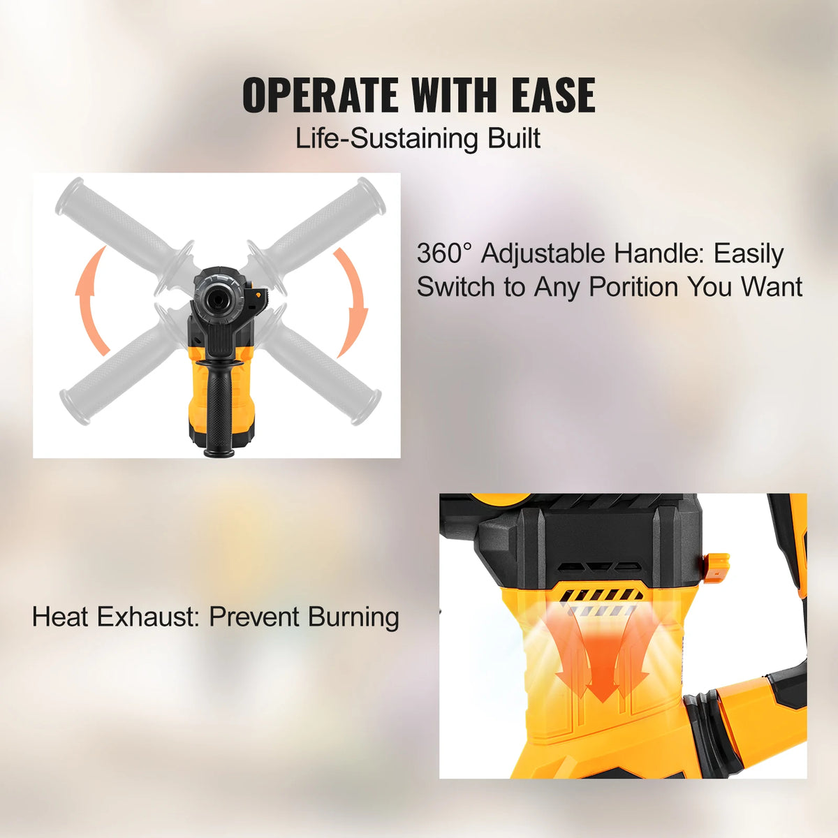 Succebuy 1500W Rotary Hammer Drill Corded Demolition Concrete Jackhammer