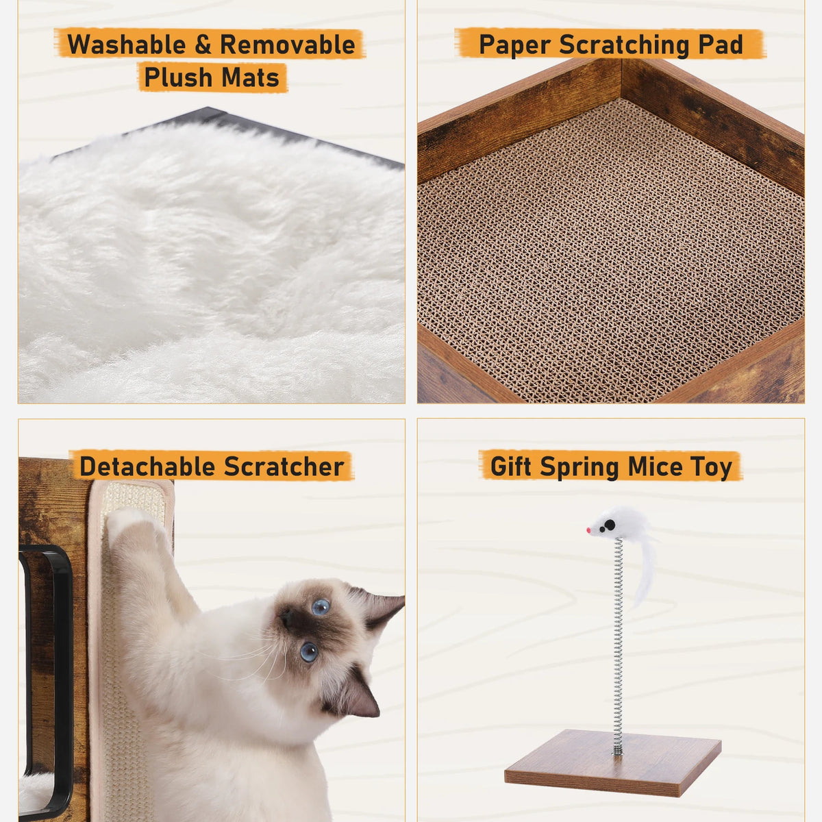 PAWZ Road Wood Cat Condo House With Soft Scratching Pad
