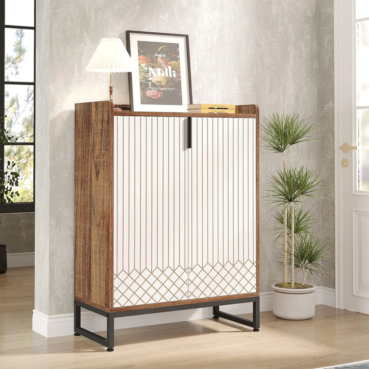 Tribesigns Five Tier Wooden Shoe Rack Storage Cabinet