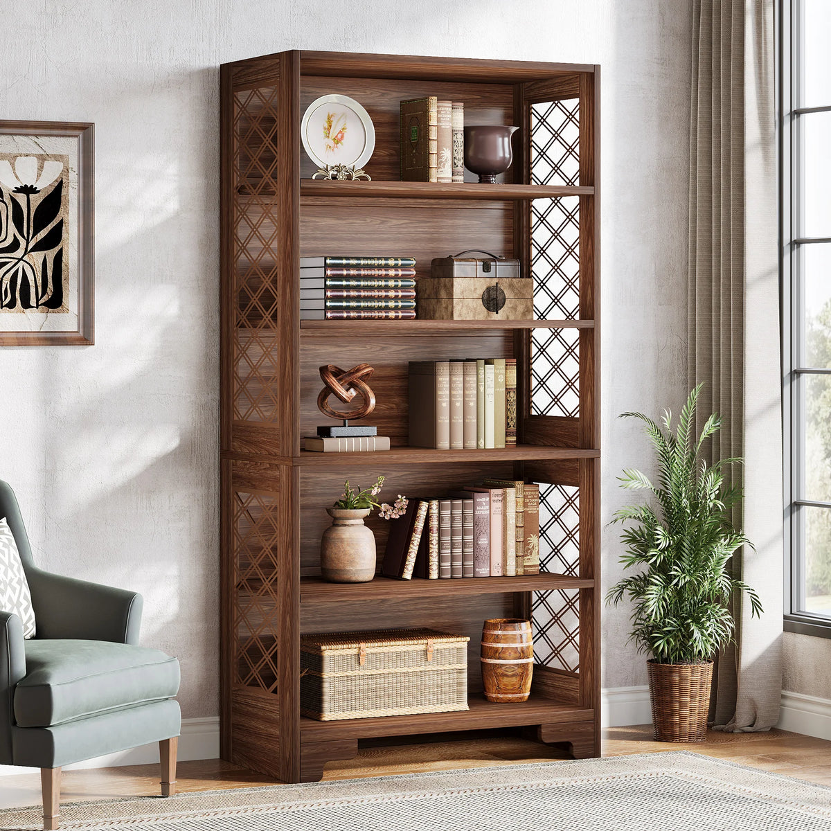 Tribesigns Modern Wooden Bookcase Floor Standing Storage Shelf
