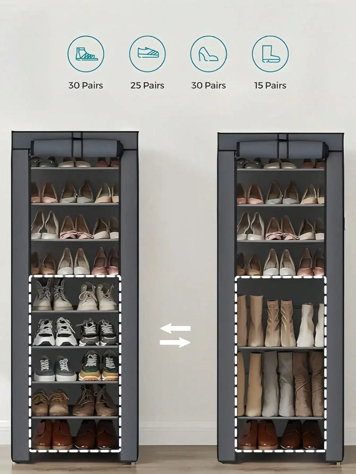 Multi Tier Nonwoven Fabric Shoe Rack With Storage Solutions