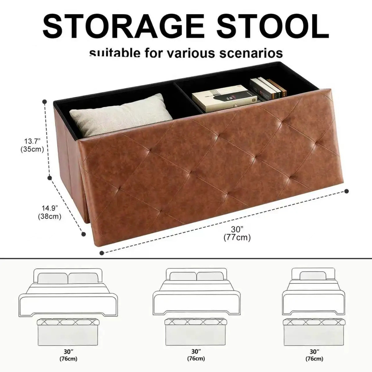 Tufted Faux Leather Folding Storage Bench Ottoman With Lid