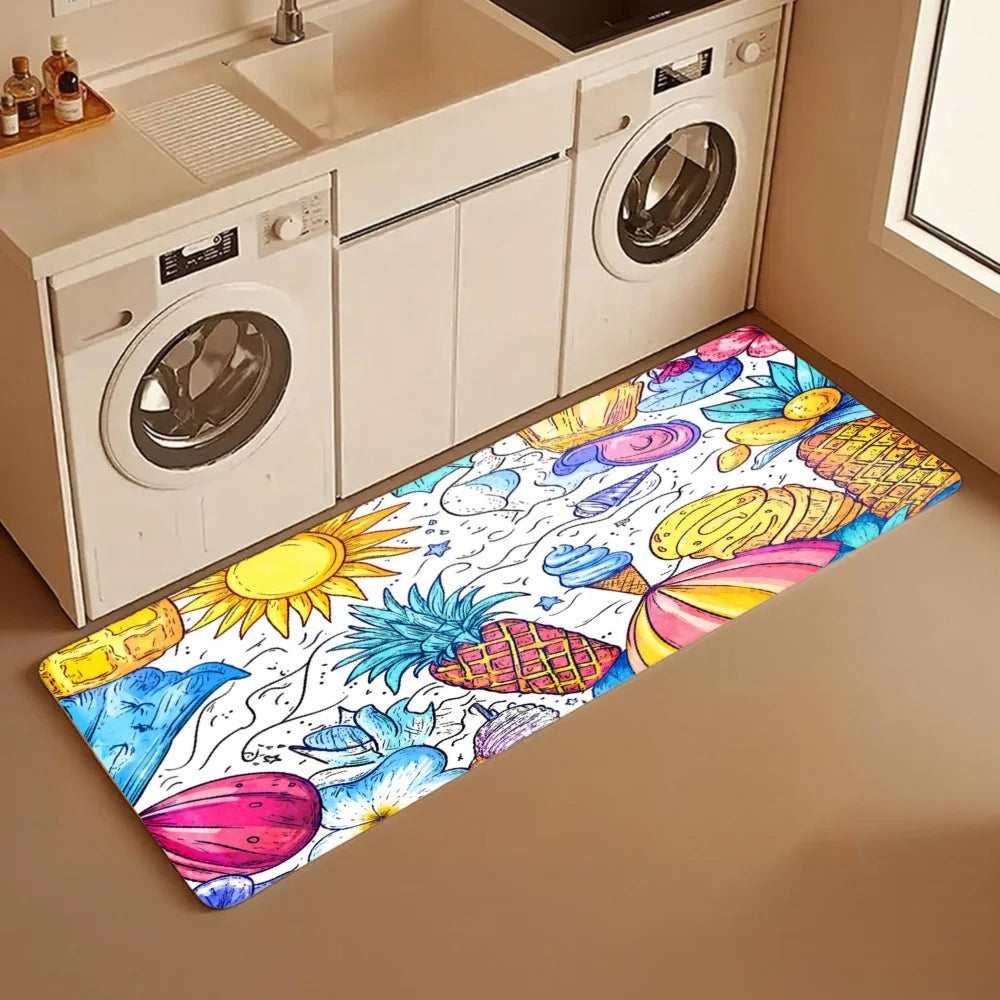 3 Piece Tropical Print Kitchen Rug Mat Set
