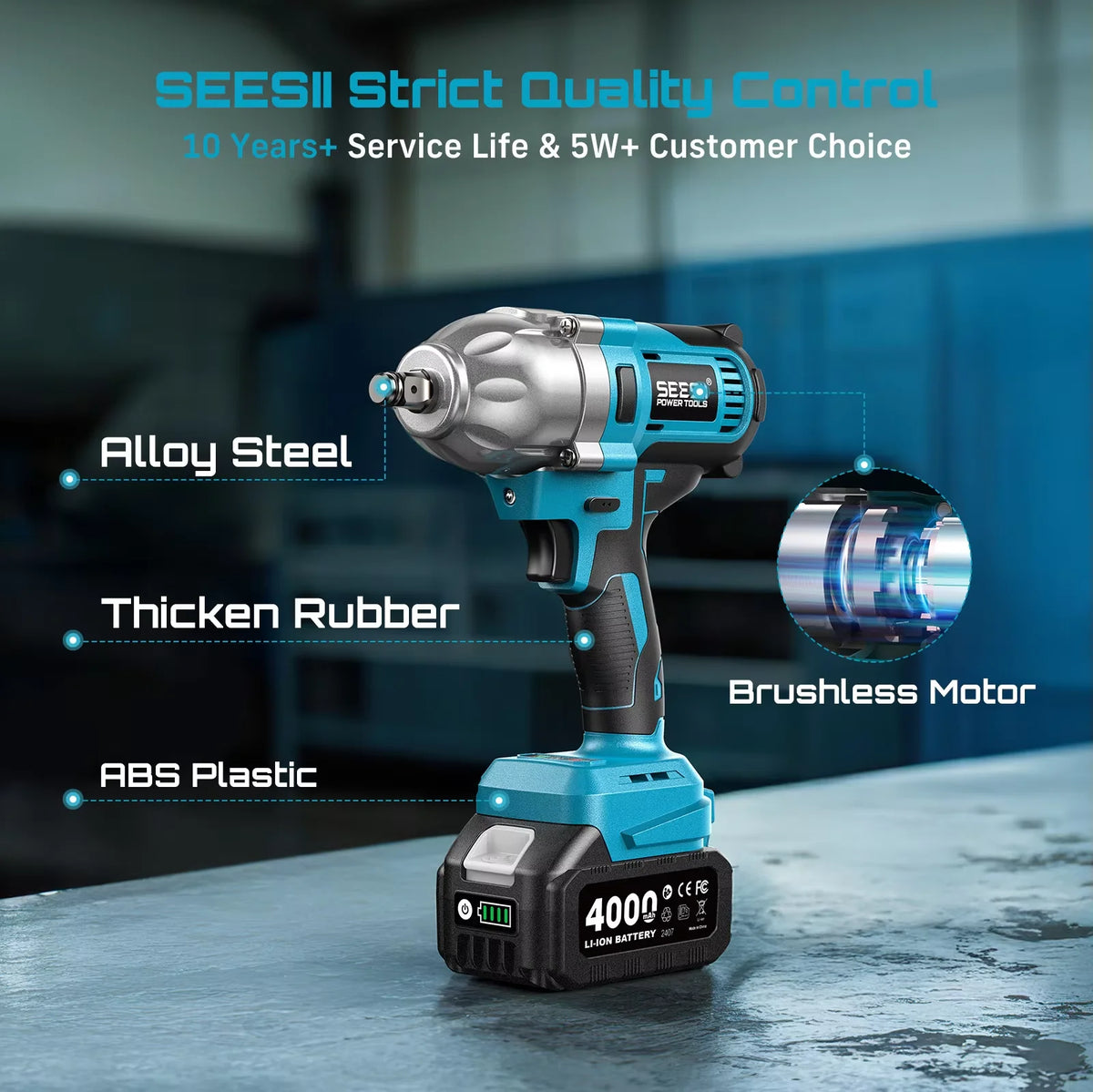 Seesii Brushless Cordless Impact Wrench 1200Nm High Torque
