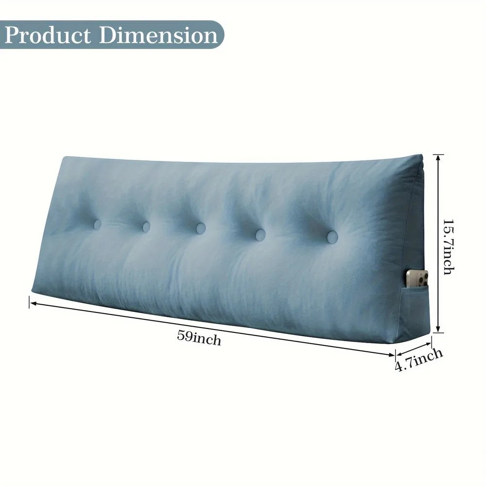 Triangular Headboard Pillow With Side Pockets And Reading Backrest