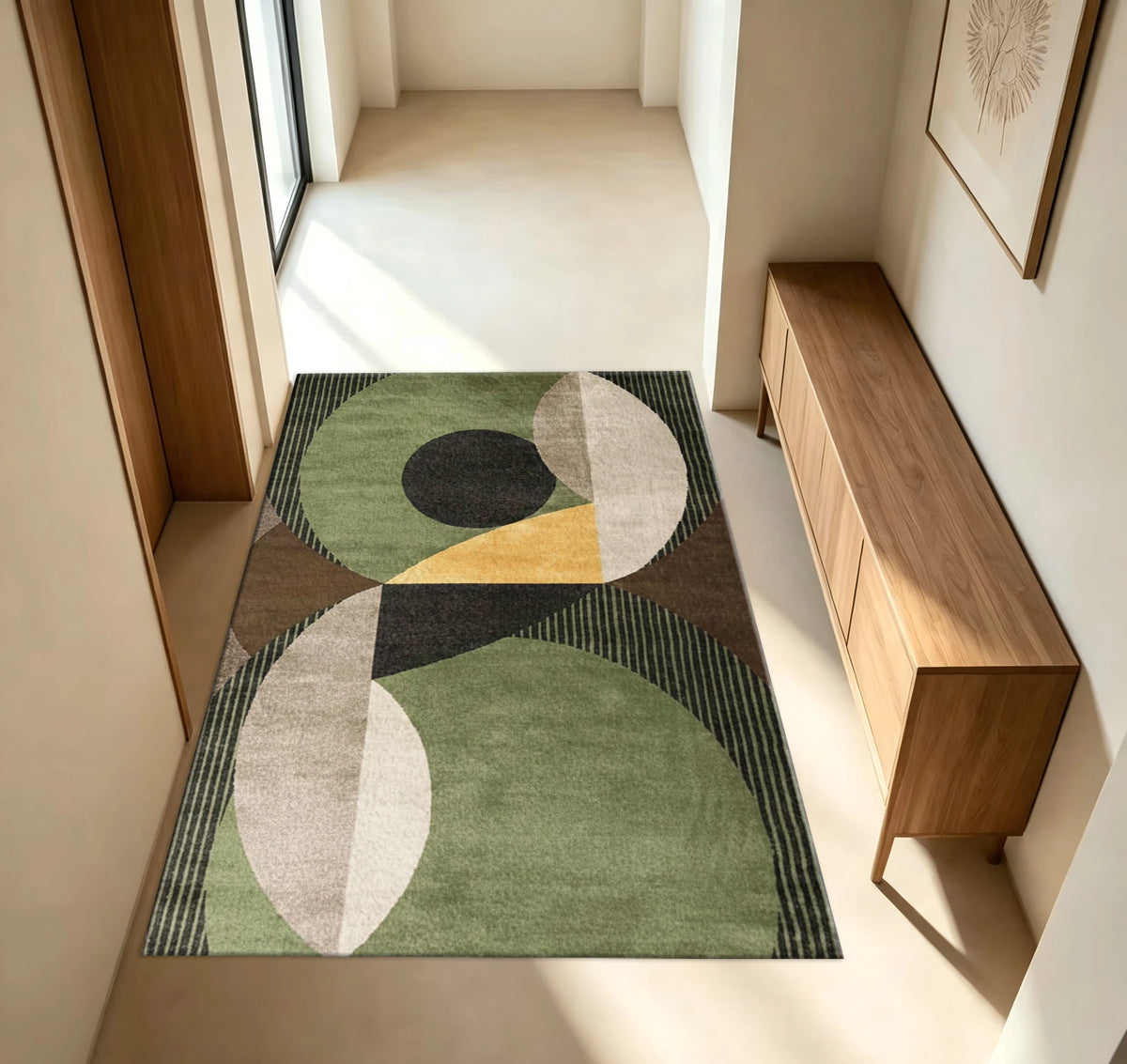 Mid Century Modern Geometric Area Rug With Non Slip Backing