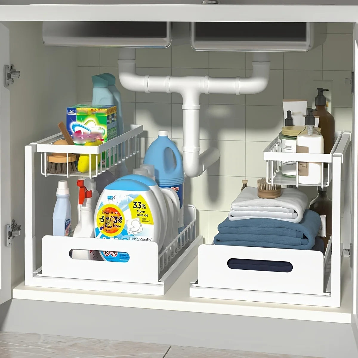Stainless Steel Sliding Pull Out Cabinet Kitchen Storage Rack