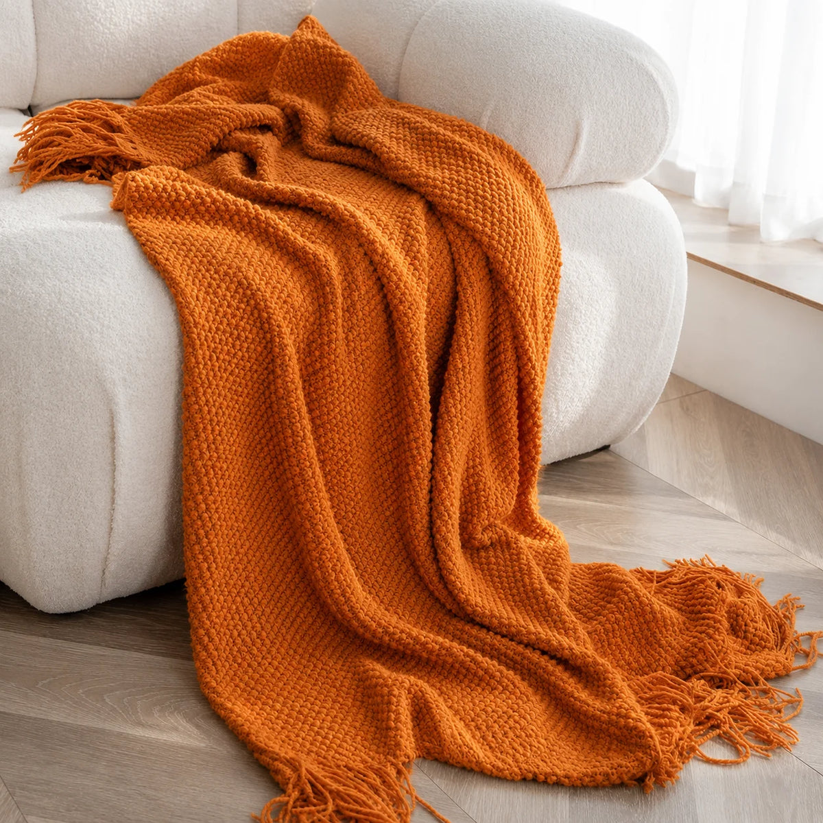 Cable Knit Throw Blanket With Tassel Fringe 100 Percent Acrylic