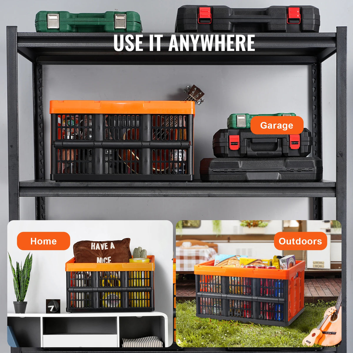 SucceBuy Plastic Collapsible Storage Bins With Handles