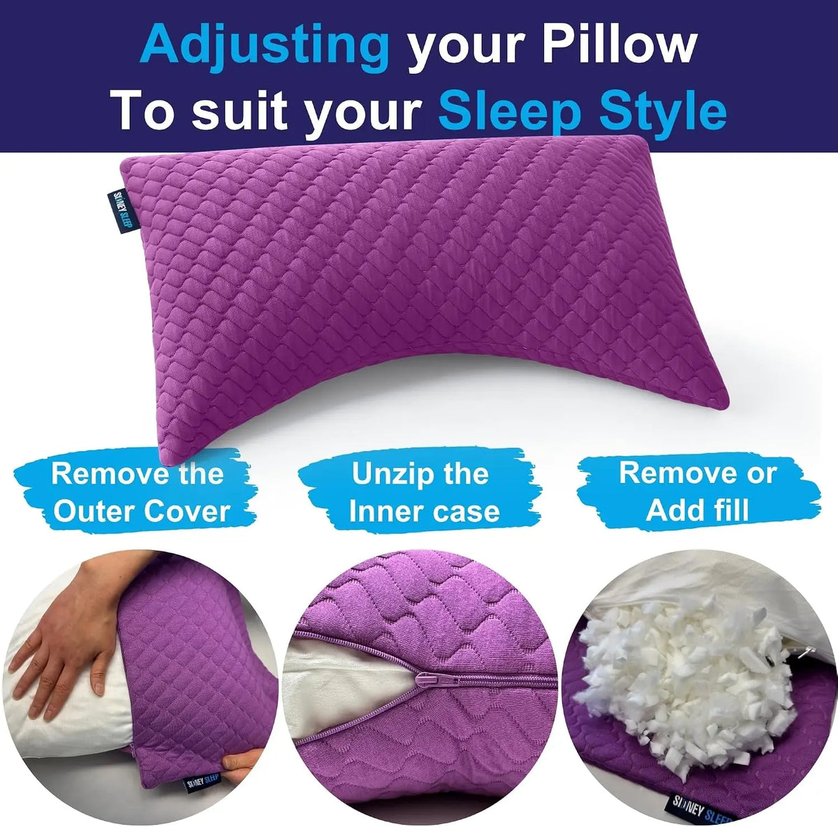Adjustable Shredded Memory Foam Pillow For Side And Back Sleepers