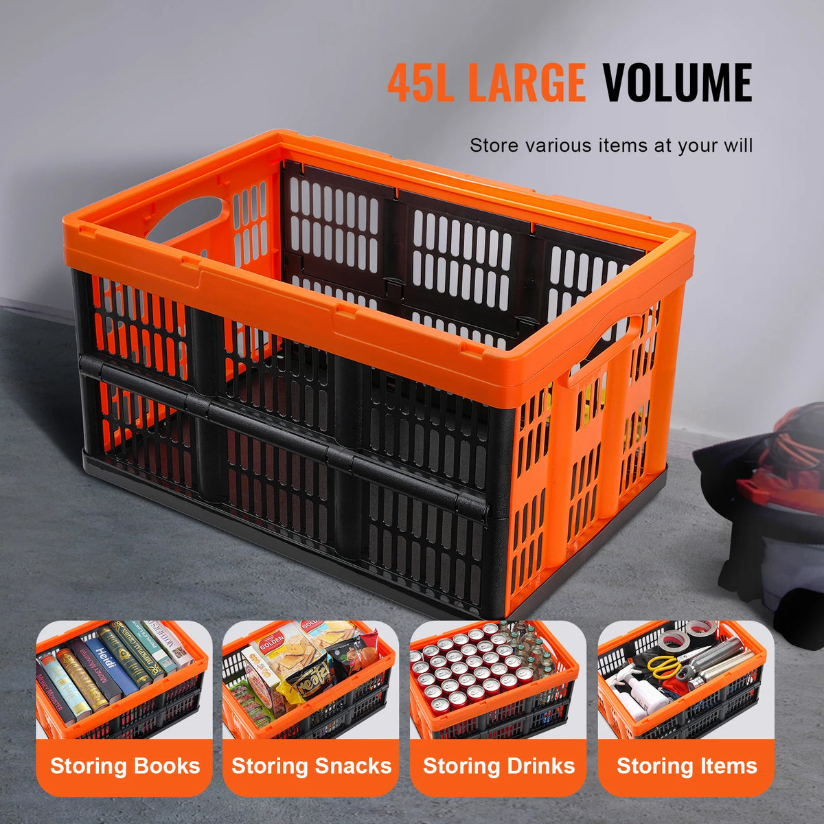SucceBuy Plastic Collapsible Storage Bins With Handles