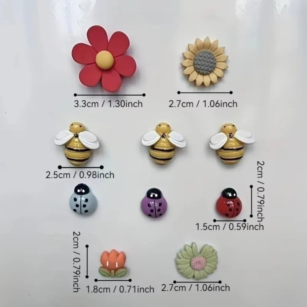 Resin Floral And Bee Fridge Magnet Set For Home Decor