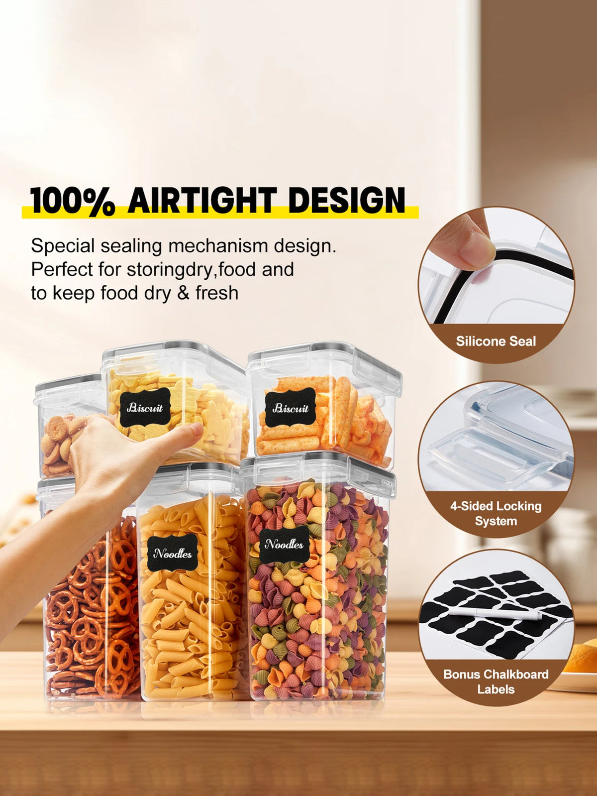 Airtight Sealed Food Storage Containers With Lids Pp Travel Jar