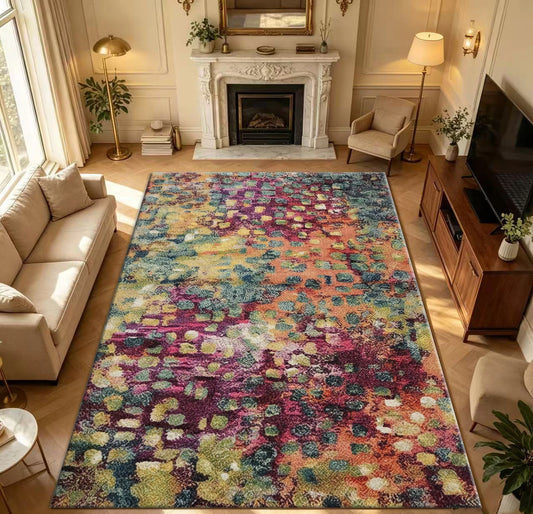 Abstract Impressionist Oil Painting Textured Polyester Area Rug