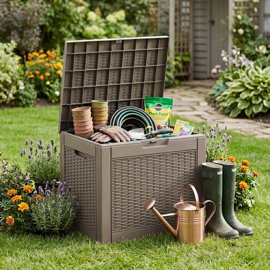 Waterproof Rattan Textured Resin Patio Storage Deck Box With Lock